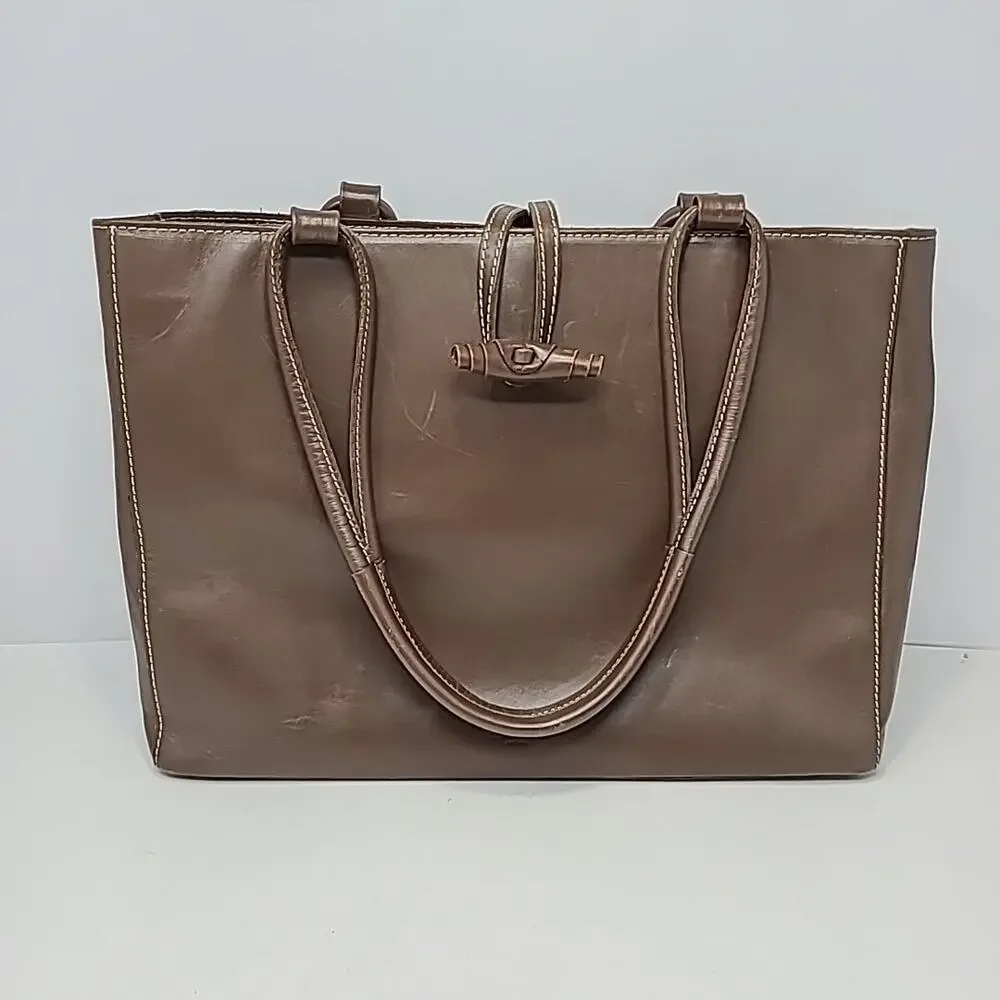 Tramantano Napoli Large Brown Leather Tote Flap Top Closure Split Interior 14.5